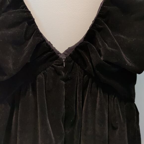 NWT Endless Rose Anthropologie Sz L Black Velvet Bow Mini Dress Puff Sleeves - Picture 5 of 9